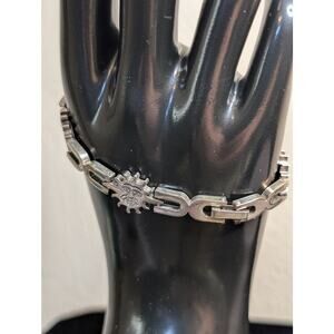 Vintage Marked 925 Sterling Celestial Sun Face Modern Chain Link Bracelet